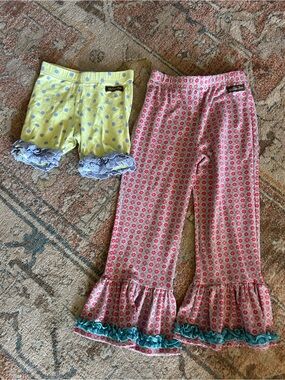 Matilda Jane Pink Floral Ruffle Bottoms and Yellow Polka-Dot Shorts Bundle